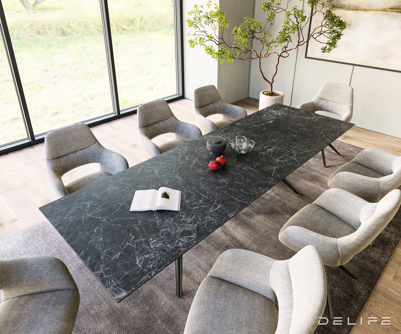 Blagovaonski stol Edge 300x100cm, Materijal: Keramika Laminam Nero Greco