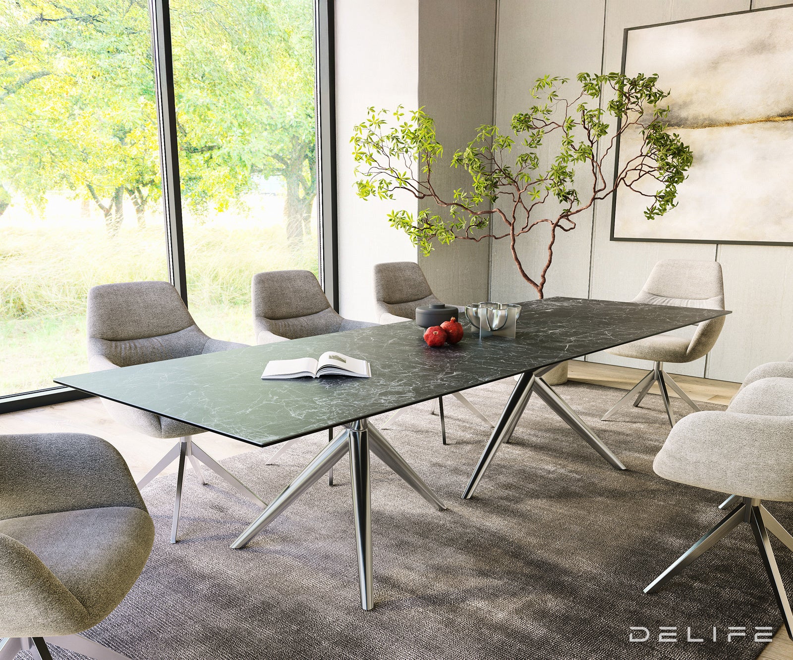 Blagovaonski stol Edge 300x100cm, Materijal: Keramika Laminam Nero Greco