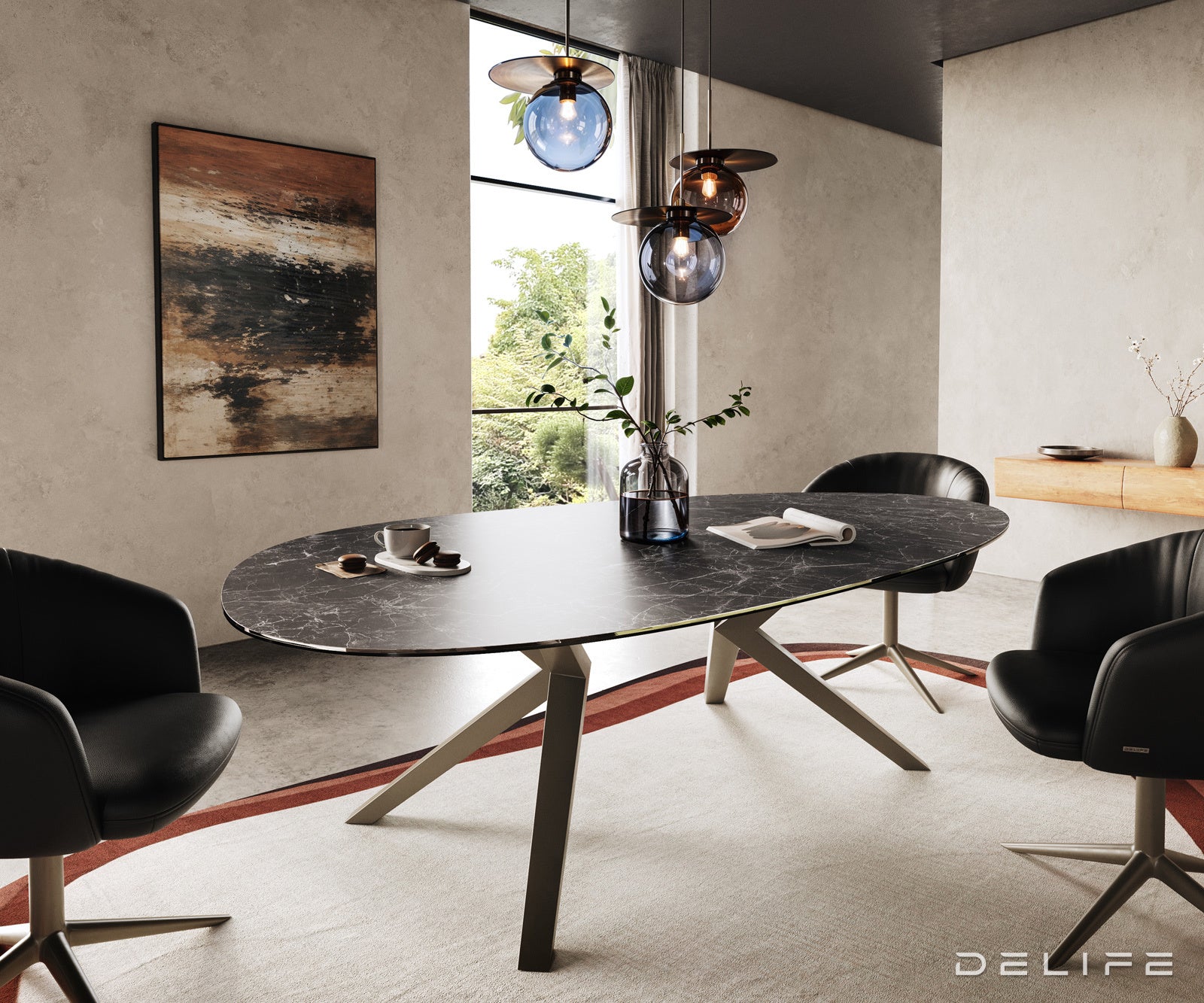 Blagovaonski stol Edge 220x120cm, Materijal: Keramika Laminam Nero Greco