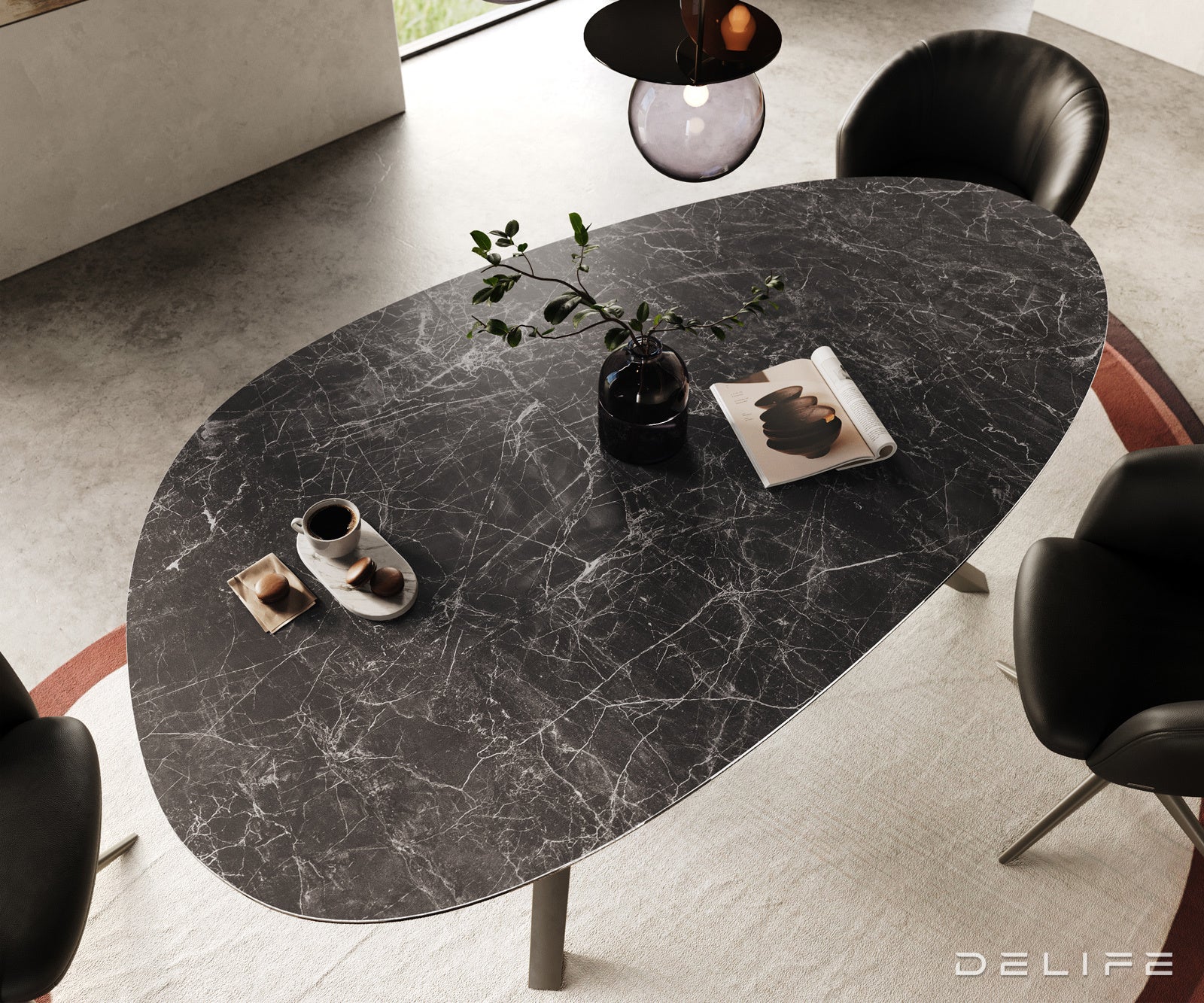 Blagovaonski stol Edge 220x120cm, Materijal: Keramika Laminam Nero Greco