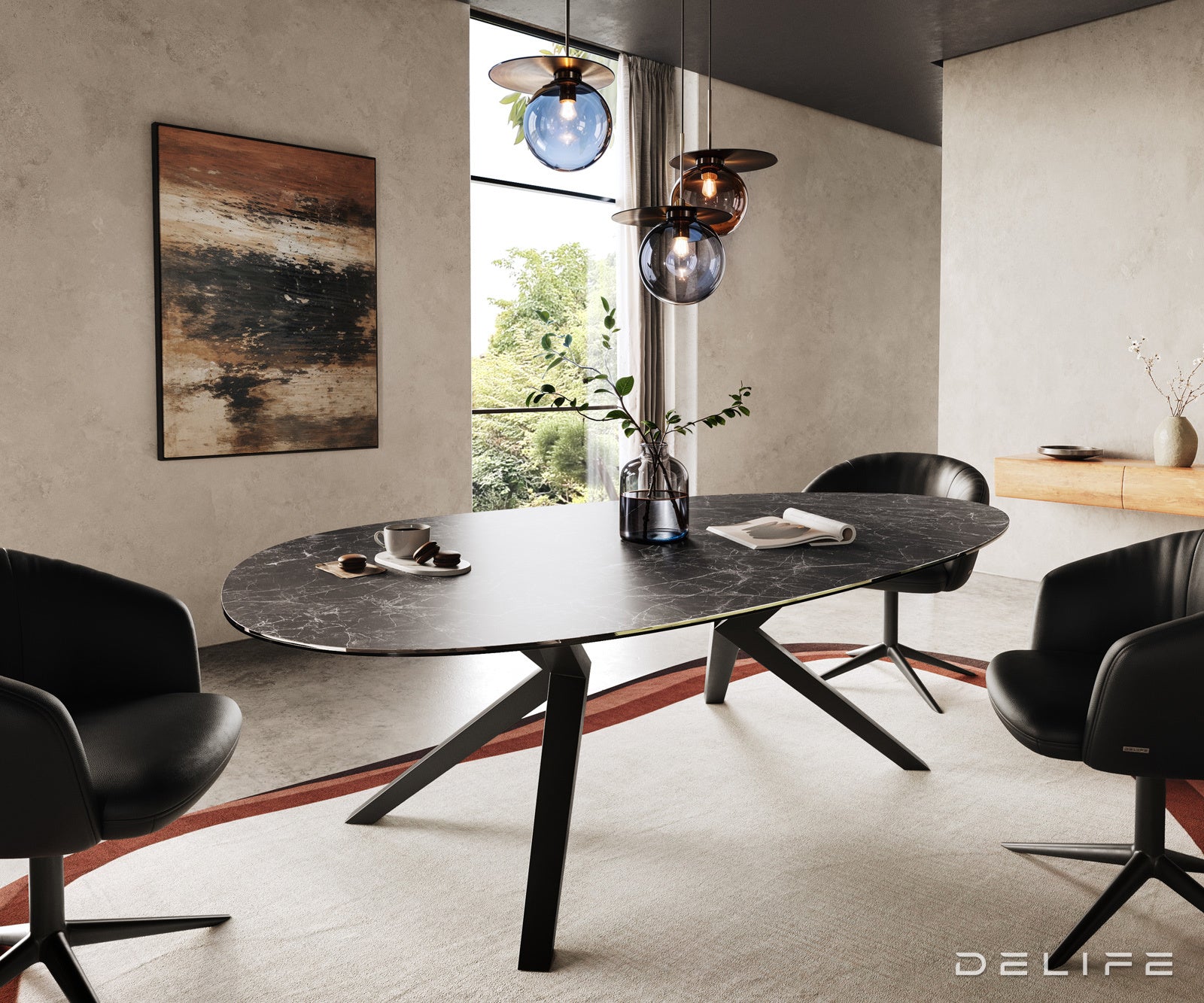 Blagovaonski stol Edge 220x120cm, Materijal: Keramika Laminam Nero Greco