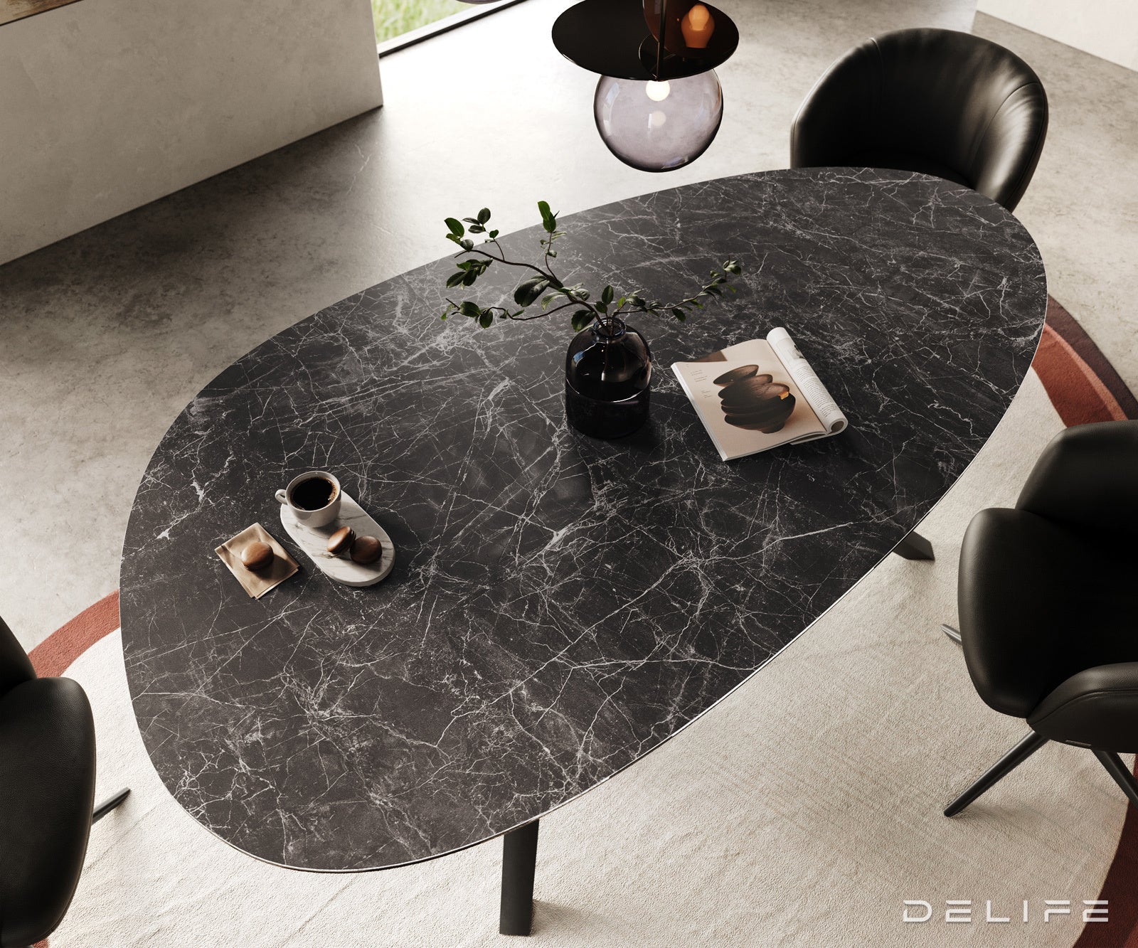 Blagovaonski stol Edge 220x120cm, Materijal: Keramika Laminam Nero Greco