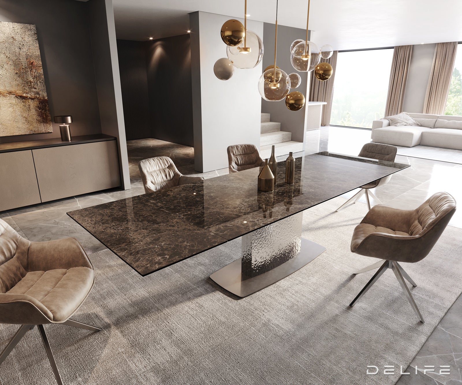 Produljivi blagovaonski stol Edge 200/300x100cm, Materijal: Keramika na staklu