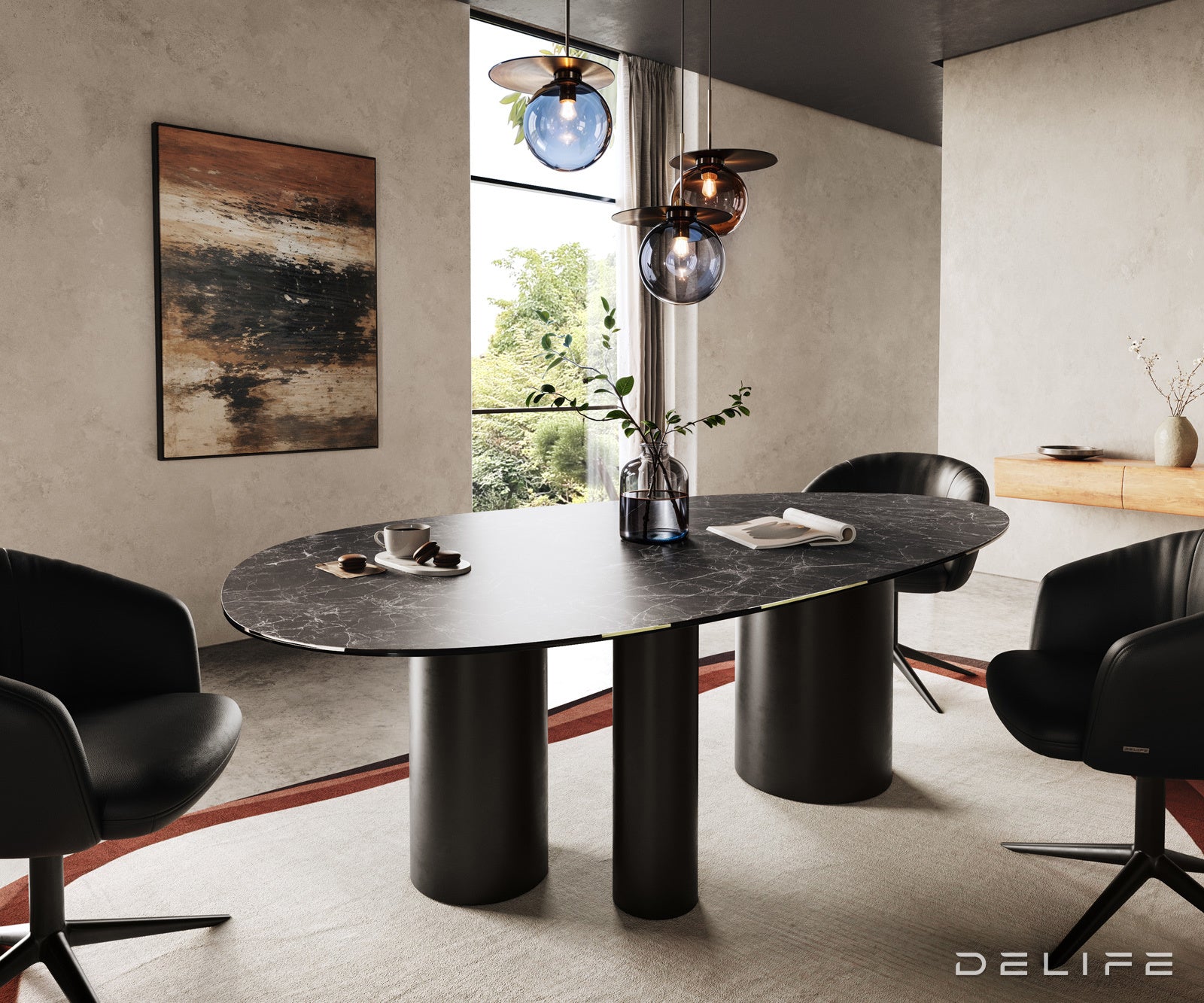 Blagovaonski stol Edge 220x120cm, Materijal: Keramika Laminam Nero Greco