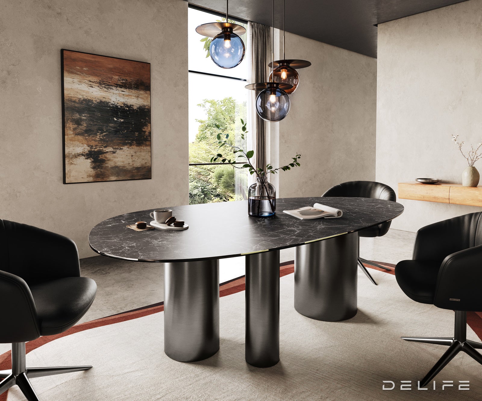 Blagovaonski stol Edge 220x120cm, Materijal: Keramika Laminam Nero Greco