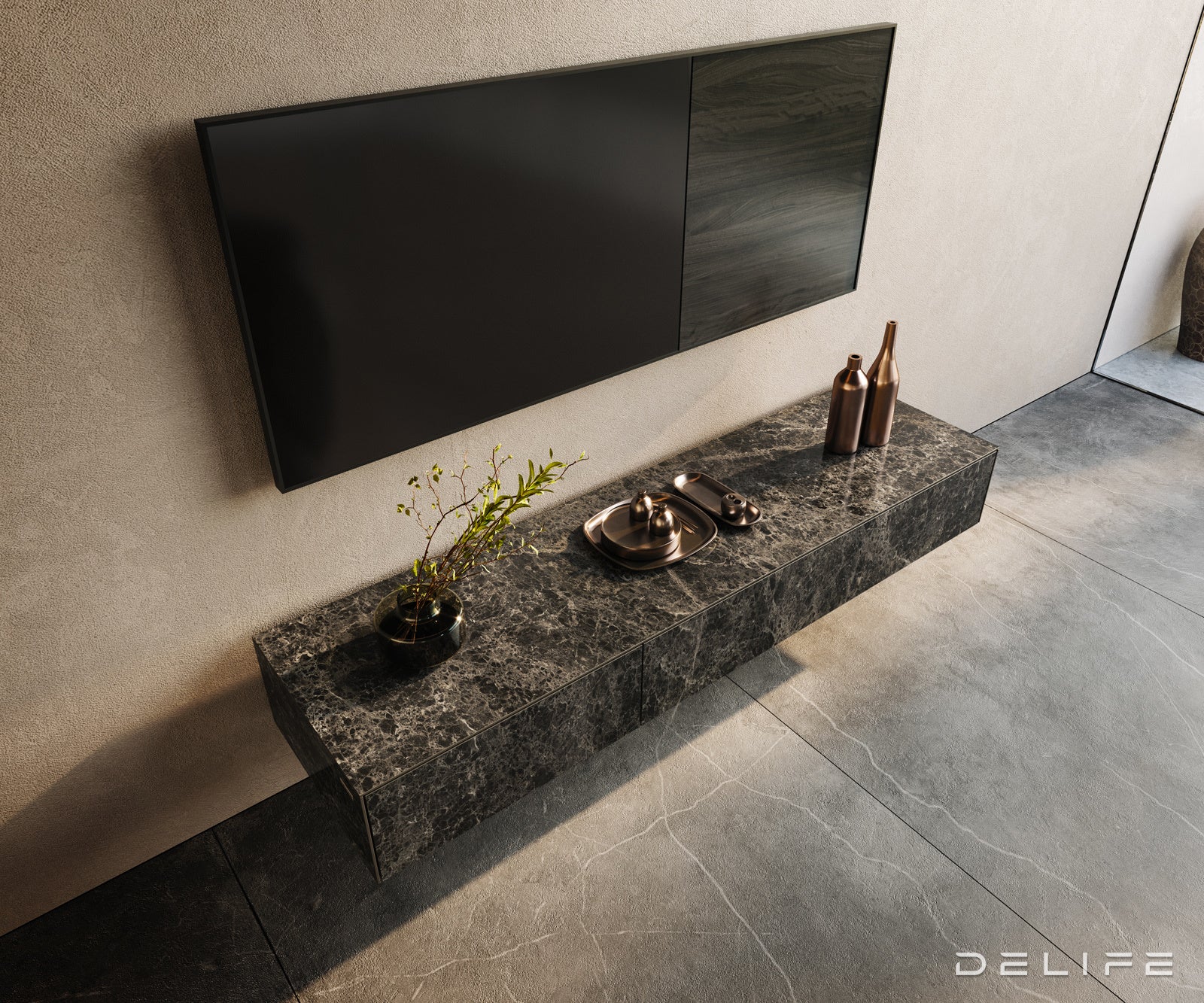 Tv komoda Cuor 150x40cm, Materijal: Keramika Emperador Extra Lucidato