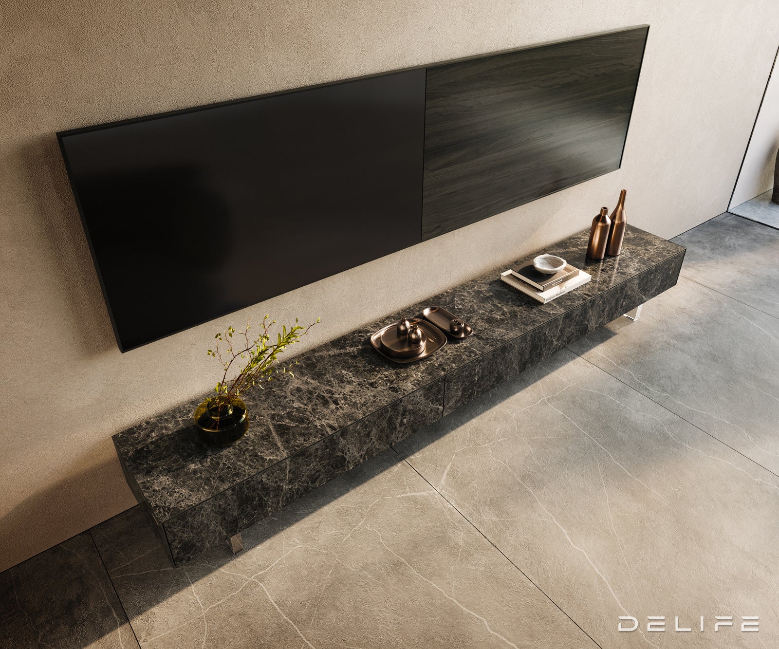 Tv komoda Cuor 250x40cm, Materijal: Keramika Emperador Extra Lucidato