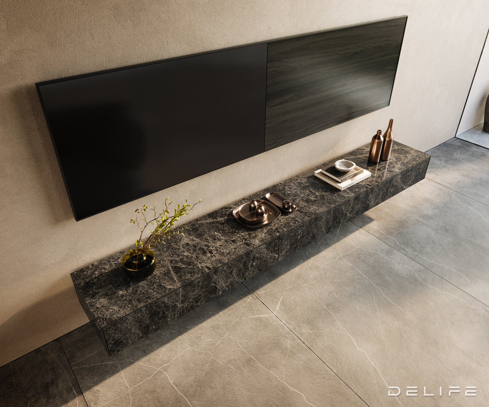 Tv komoda Cuor 250x40cm, Materijal: Keramika Emperador Extra Lucidato