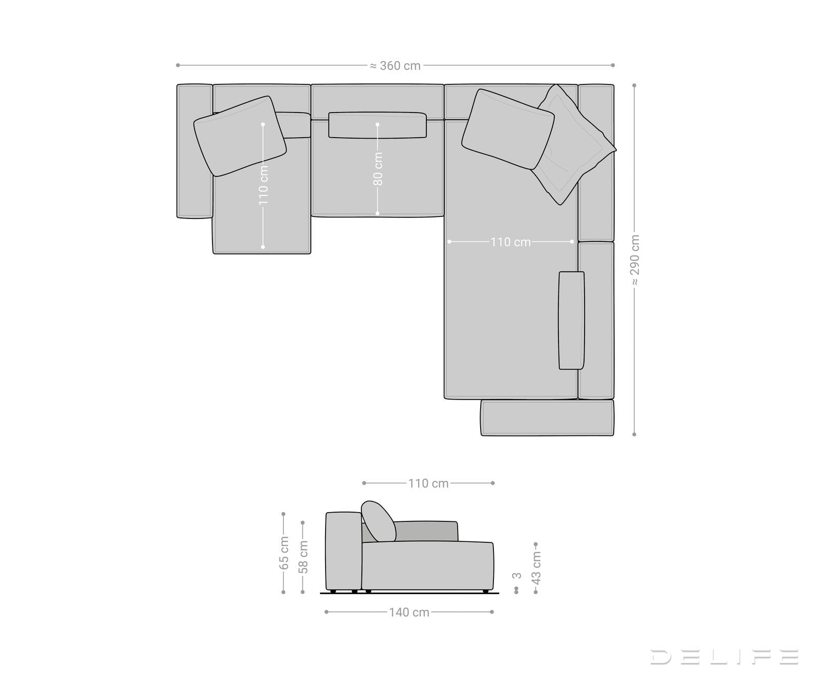 Modularna garnitura Freestyle 360x290cm, Materijal: Strukturirana tkanina