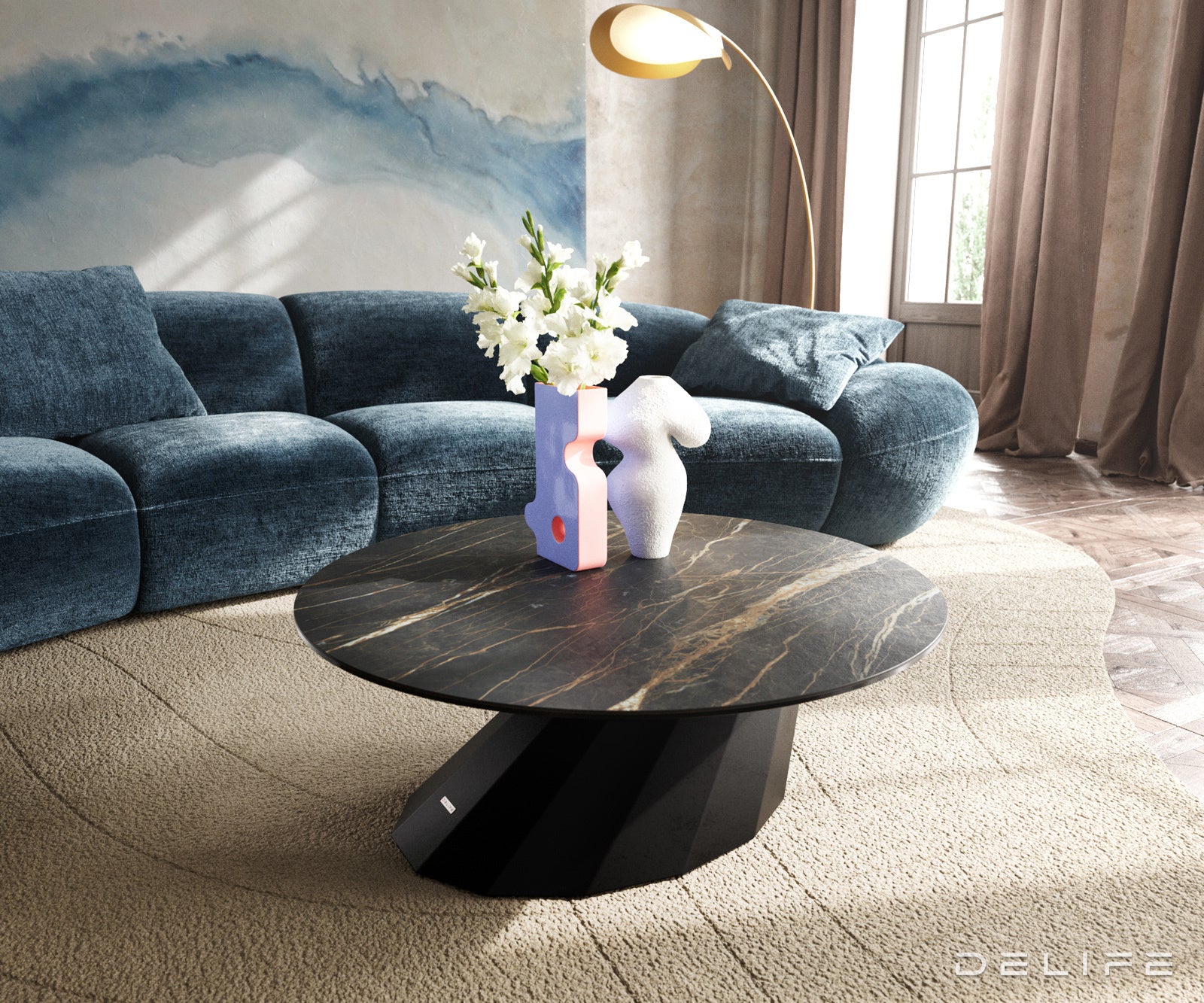 Klub stolić Edge 90x90cm, Materijal: Keramika Laminam Noir Desir