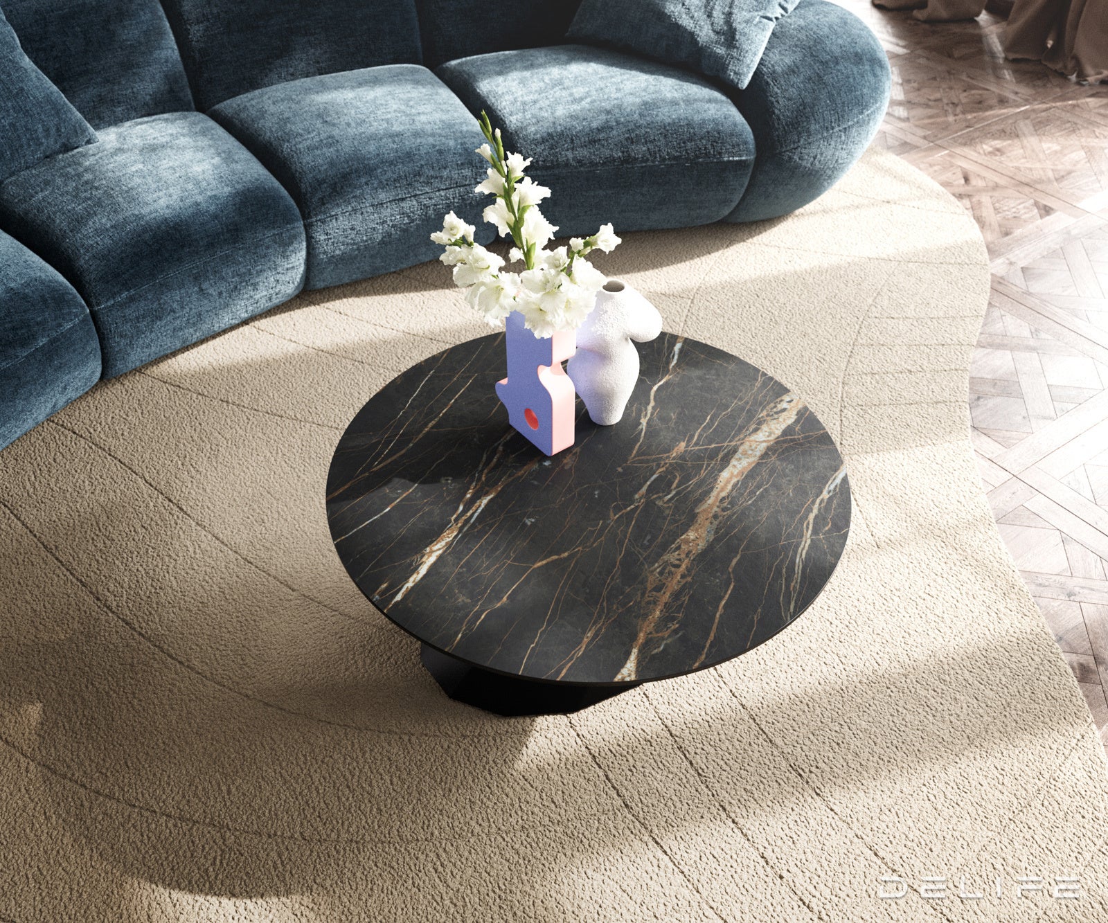 Klub stolić Edge 90x90cm, Materijal: Keramika Laminam Noir Desir