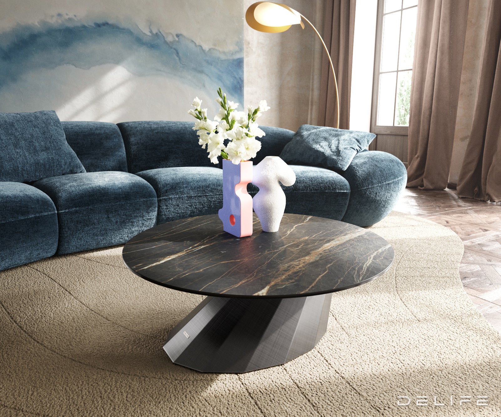 Klub stolić Edge 90x90cm, Materijal: Keramika Laminam Noir Desir