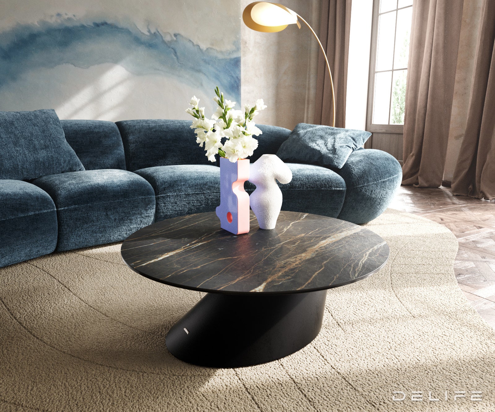 Klub stolić Edge 90x90cm, Materijal: Keramika Laminam Noir Desir