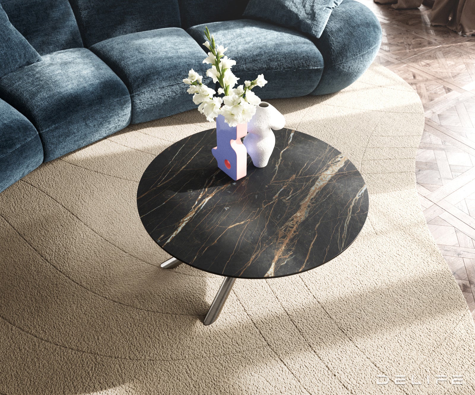 Klub stolić Edge 90x90cm, Materijal: Keramika Laminam Noir Desir