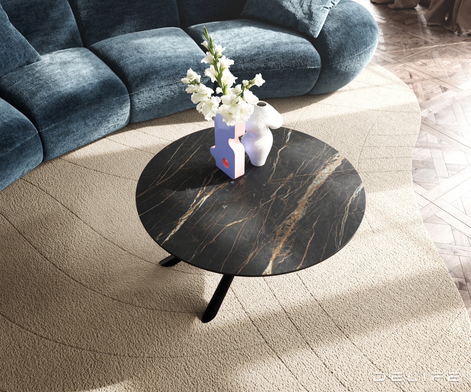 Klub stolić Edge 90x90cm, Materijal: Keramika Laminam Noir Desir