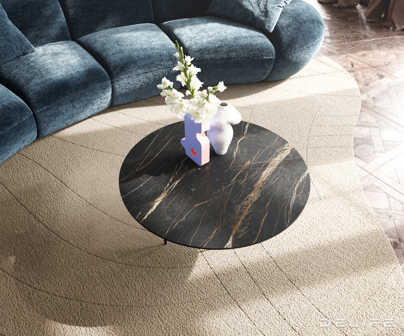Klub stolić Edge 90x90cm, Materijal: Keramika Laminam Noir Desir