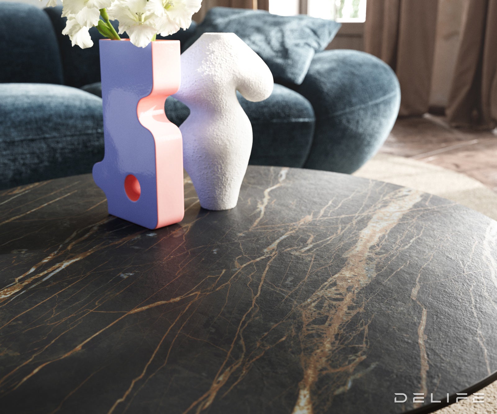 Klub stolić Edge 90x90cm, Materijal: Keramika Laminam Noir Desir