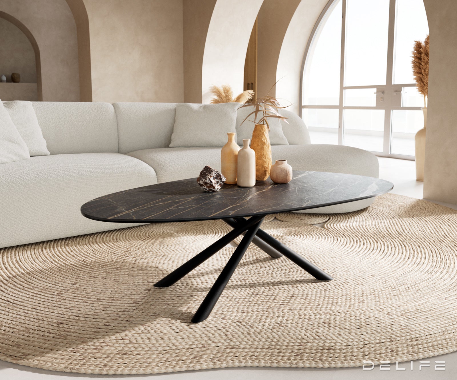 Klub stolić Edge 140x75cm, Materijal: Keramika Laminam Noir Desir