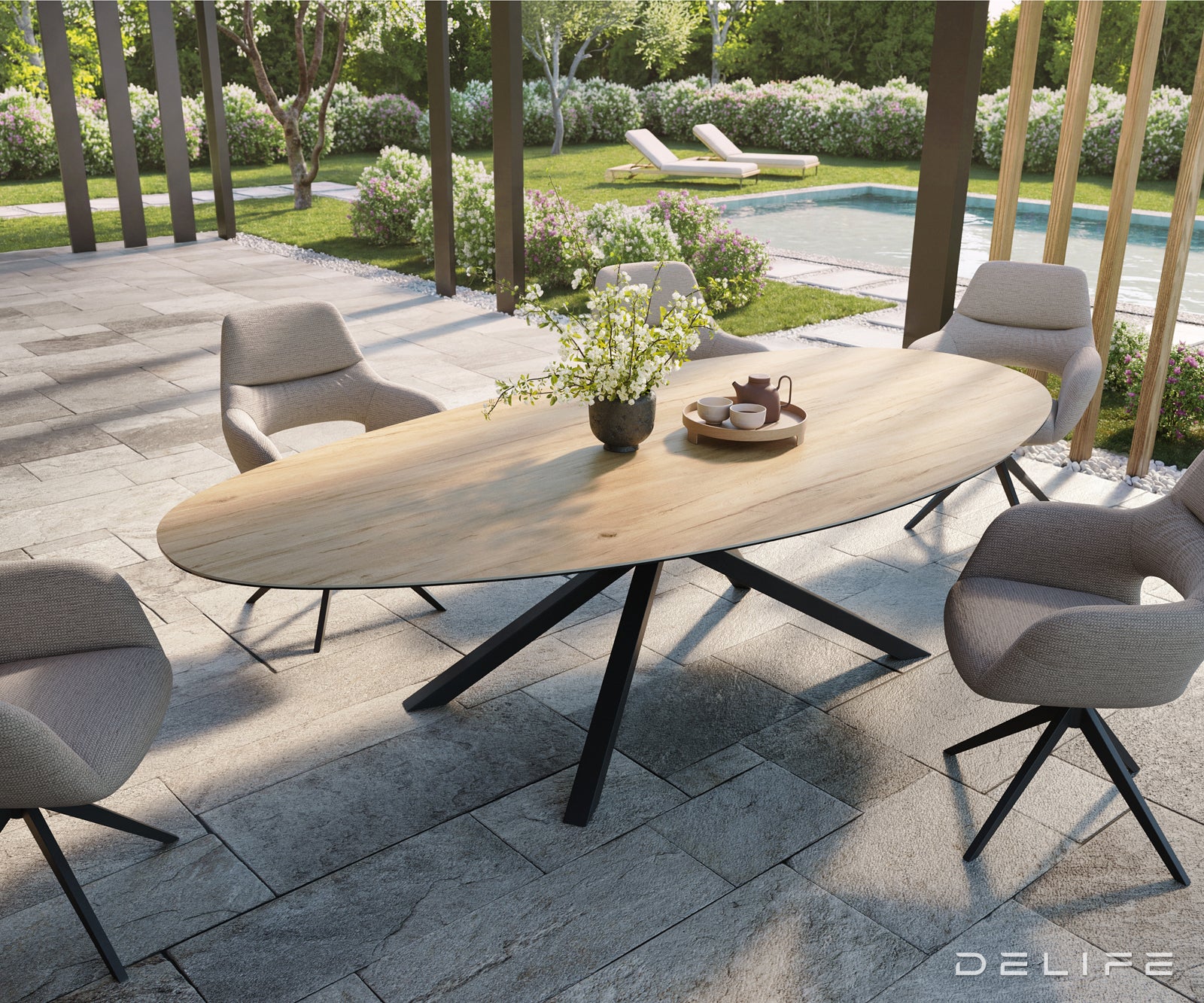Outdoor stol Edge Oval 280x130cm, Materijal: Keramika Sabbia
