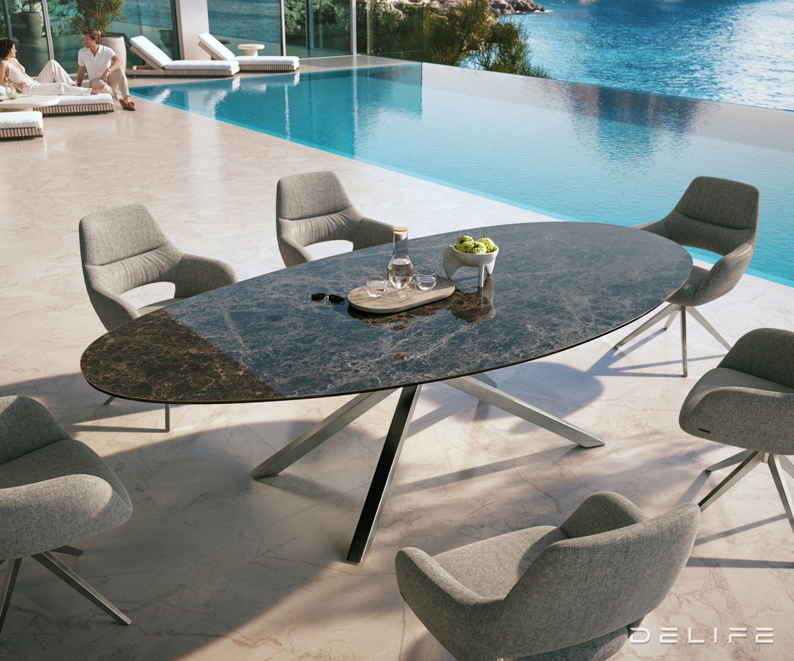 Outdoor stol Edge Oval 280x130cm, Materijal: Keramika Emperador Extra Lucidato