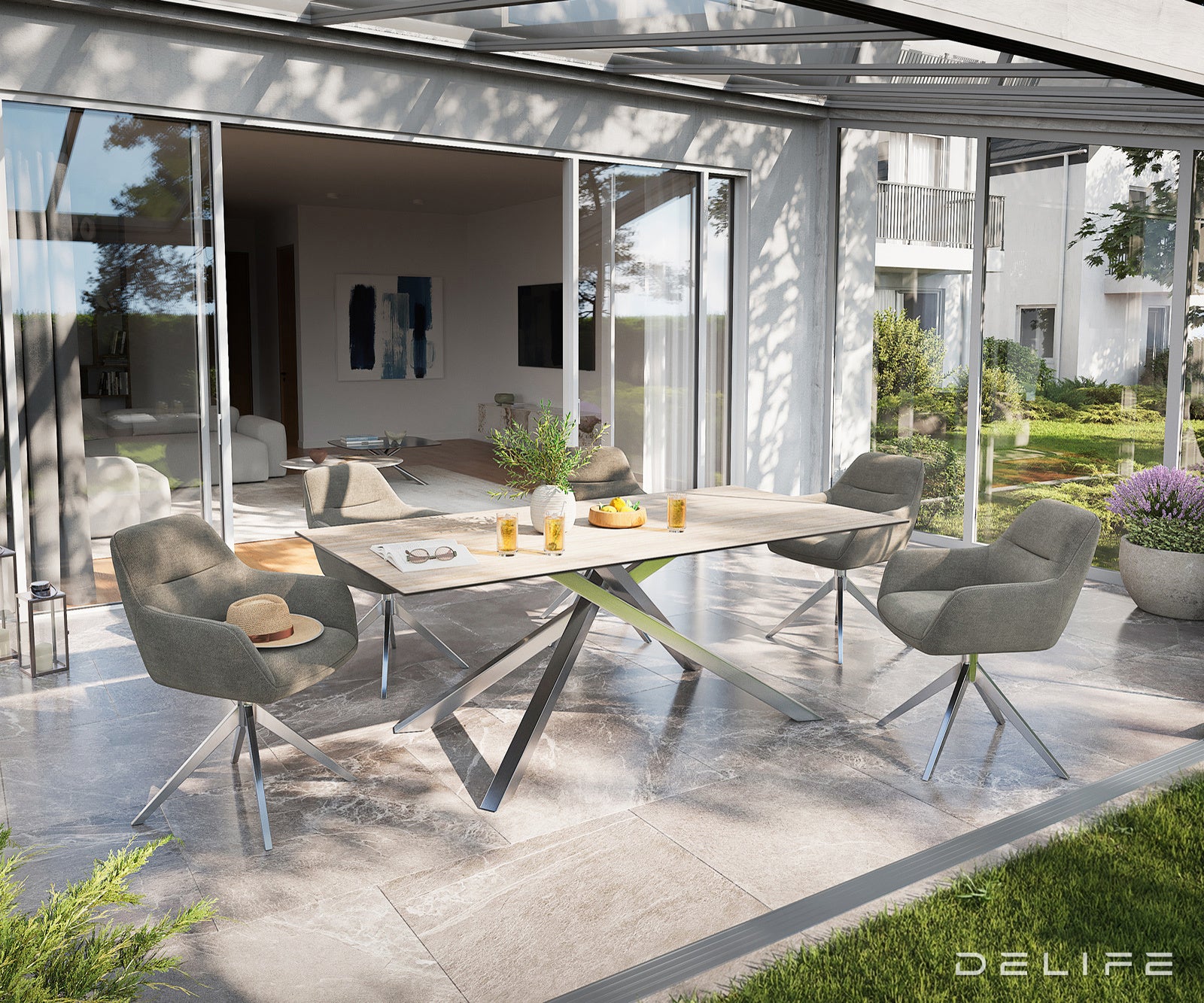 Outdoor stol Edge 200x100cm, Materijal: Keramika Travertino Bianco