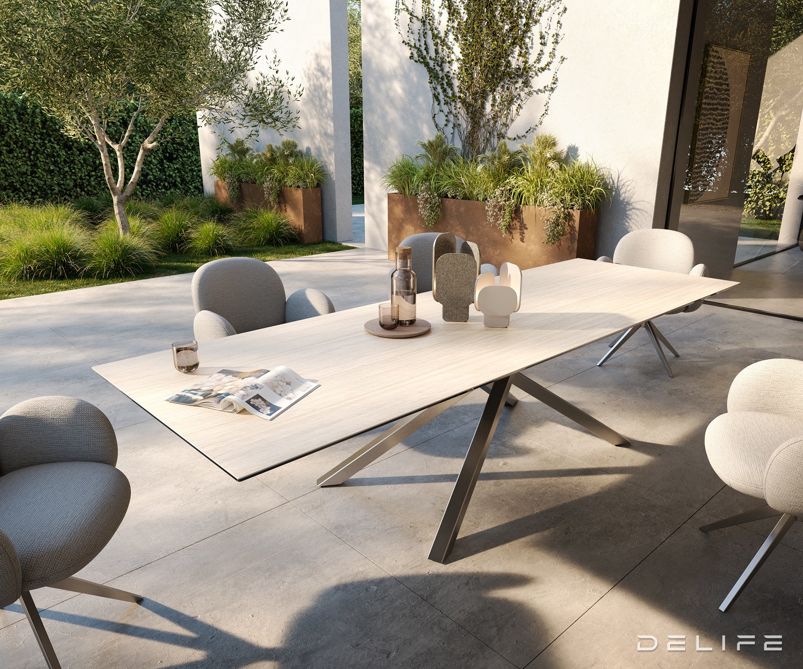 Outdoor stol Edge 300x100cm, Materijal: Keramika Travertino Bianco