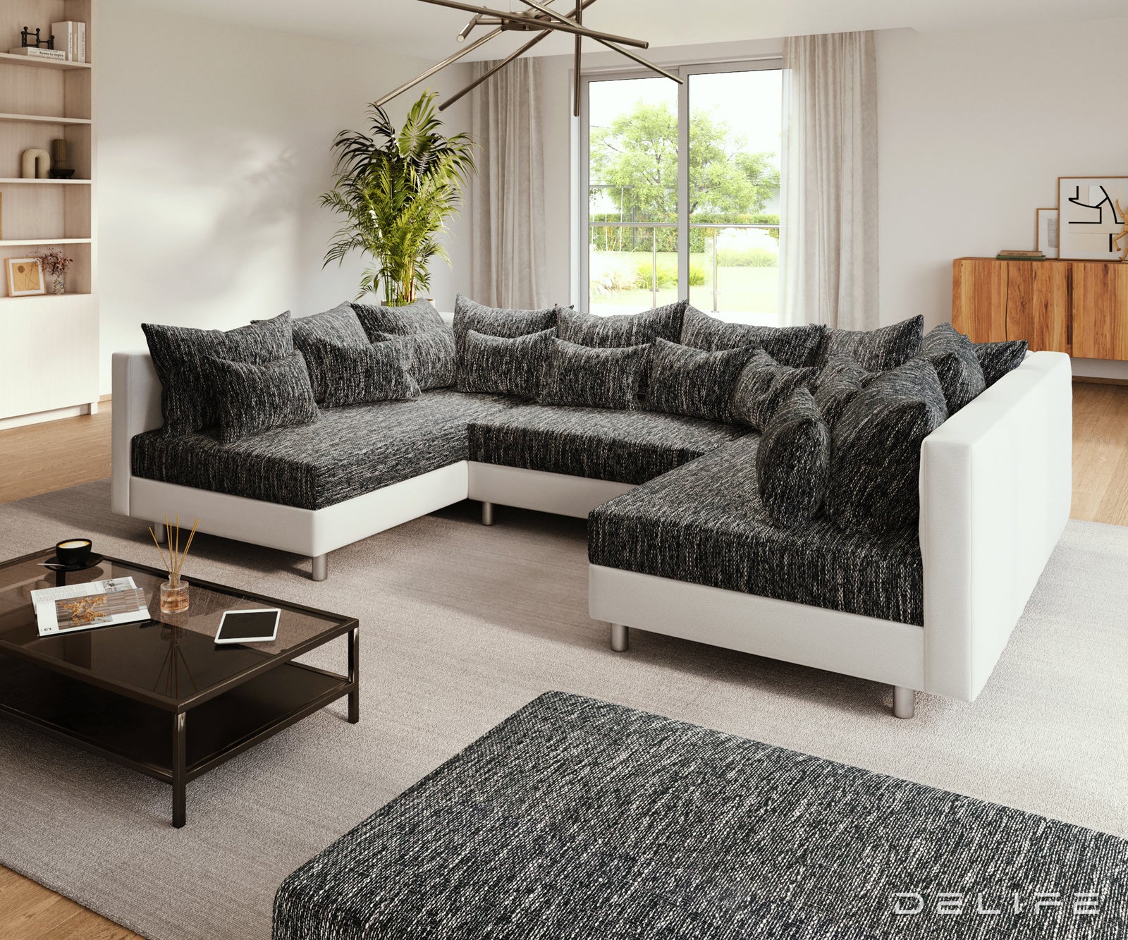 Kutna garnitura Clovis 300x185cm, Materijal: Strukturirana tkanina/Umjetna koža