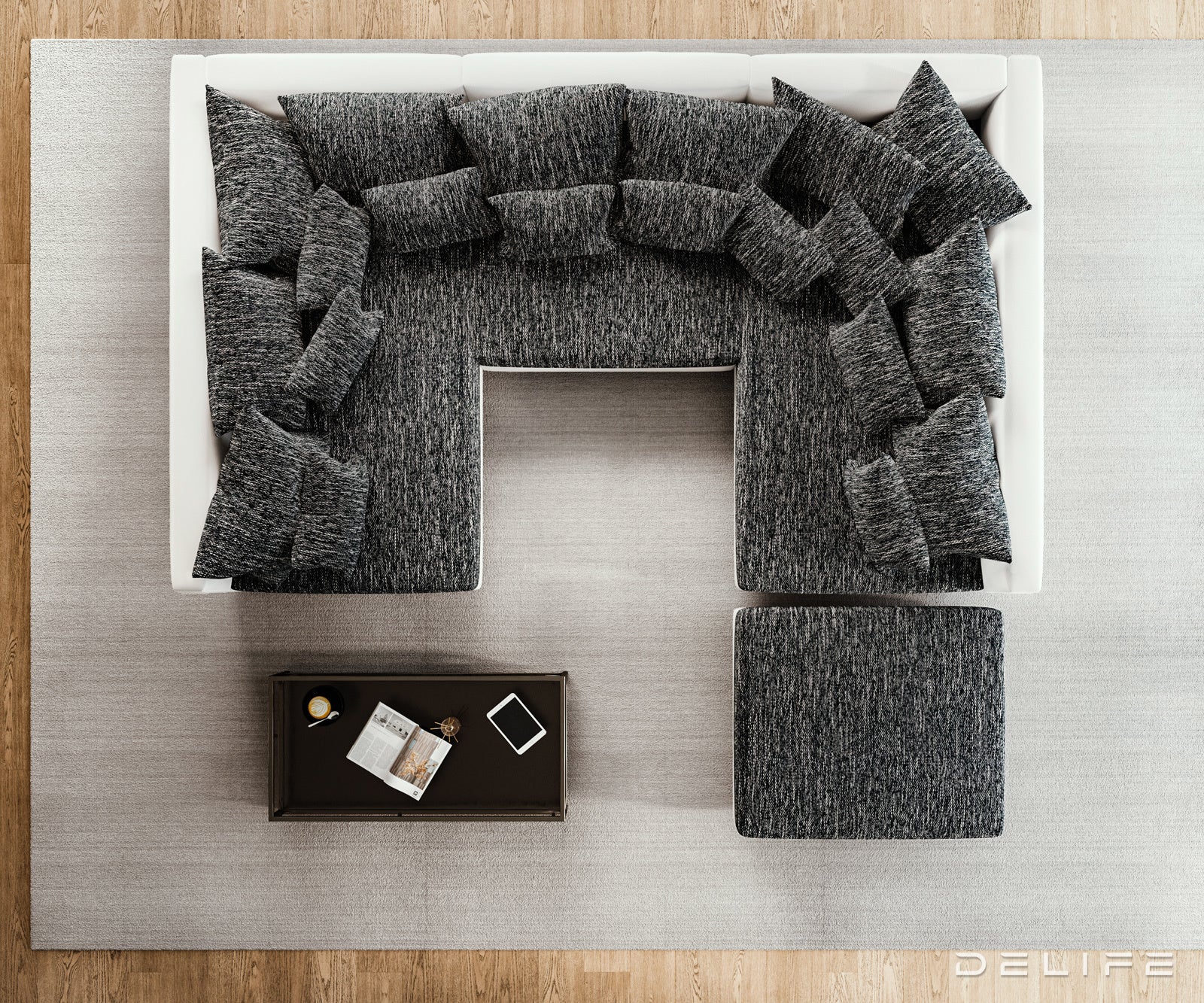 Kutna garnitura Clovis 300x185cm, Materijal: Strukturirana tkanina/Umjetna koža