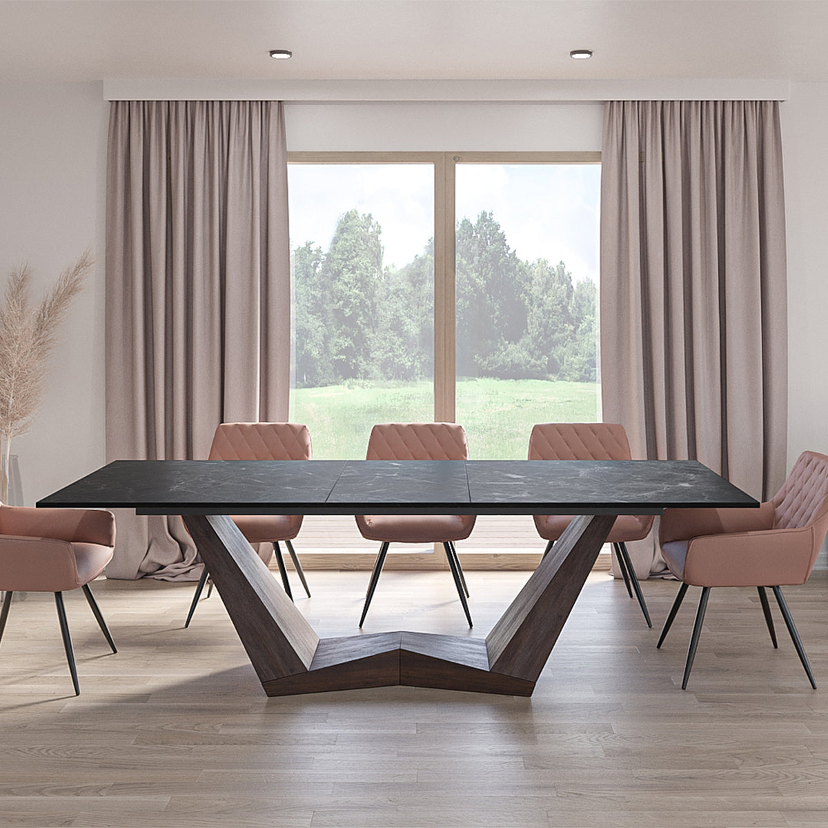 Blagovaonski stol Bonucci 200/250x98cm, Materijal: Kaljeno staklo, Keramika