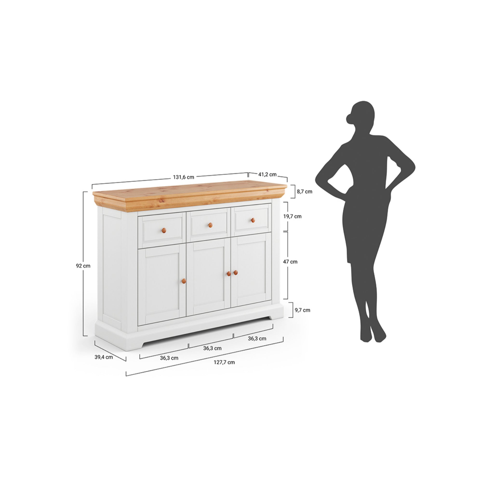 Komoda Marone 131x41 cm, Materijal: Masivna Borovina