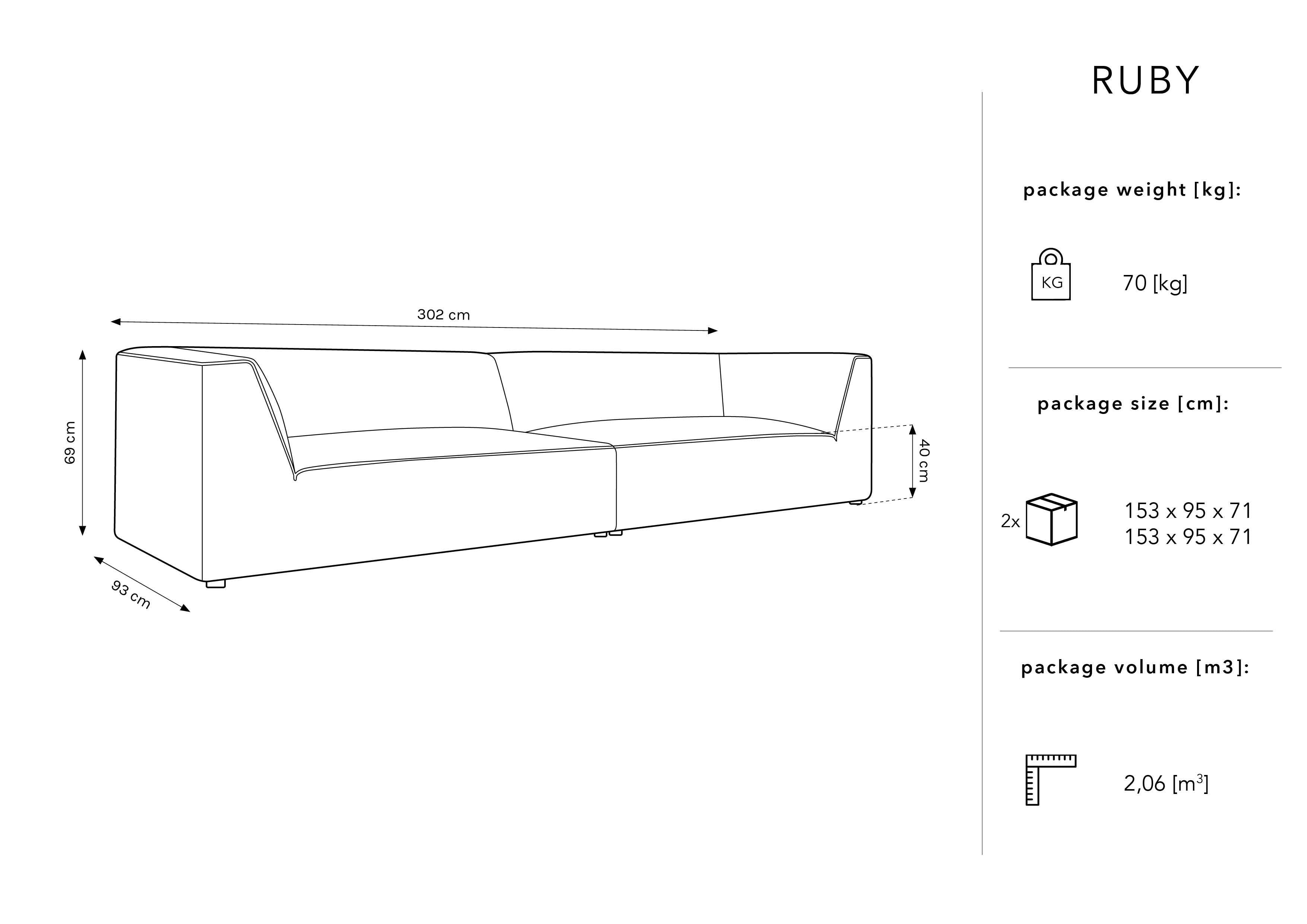 Sofa Ruby 302x93cm, Materijal: Baršun