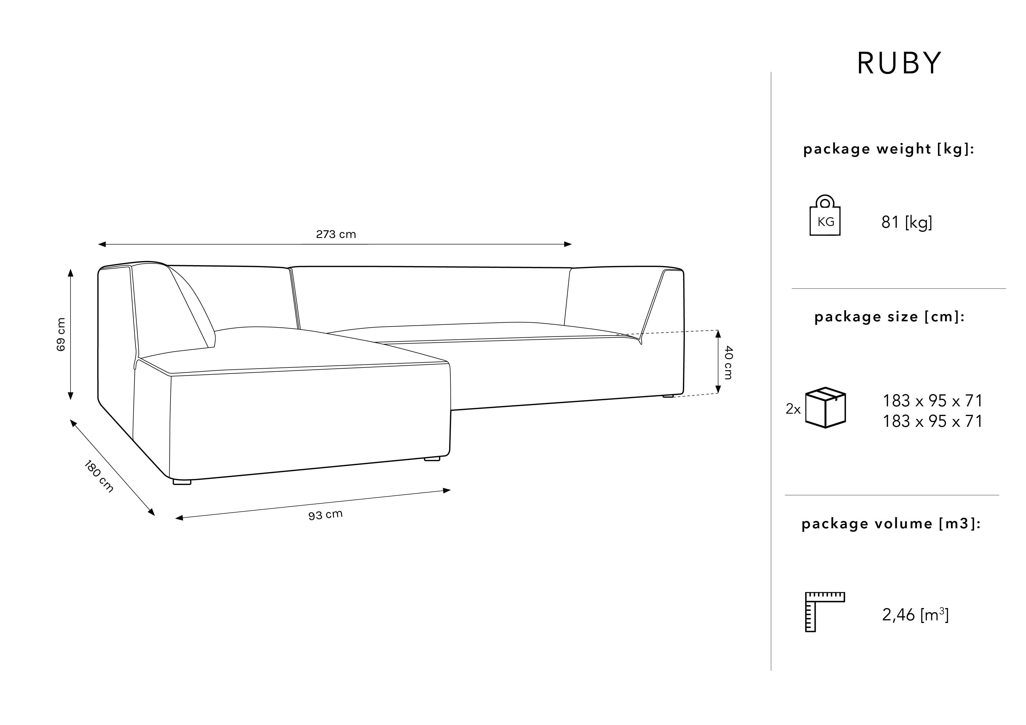 Kutna garnitura Ruby 273x180cm, Materijal: Rebrasta tkanina