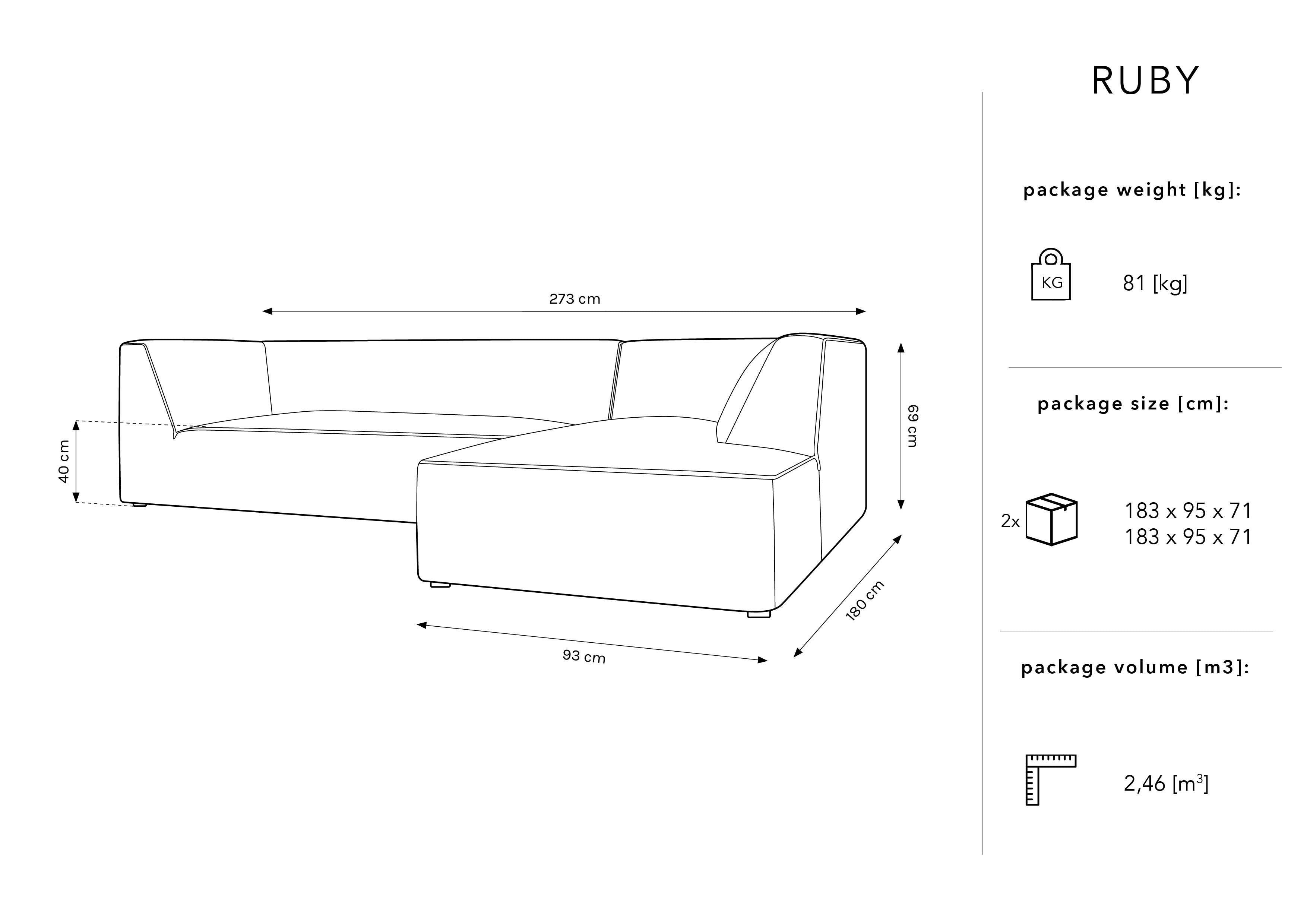 Kutna garnitura Ruby 273x180cm, Materijal: Rebrasta tkanina