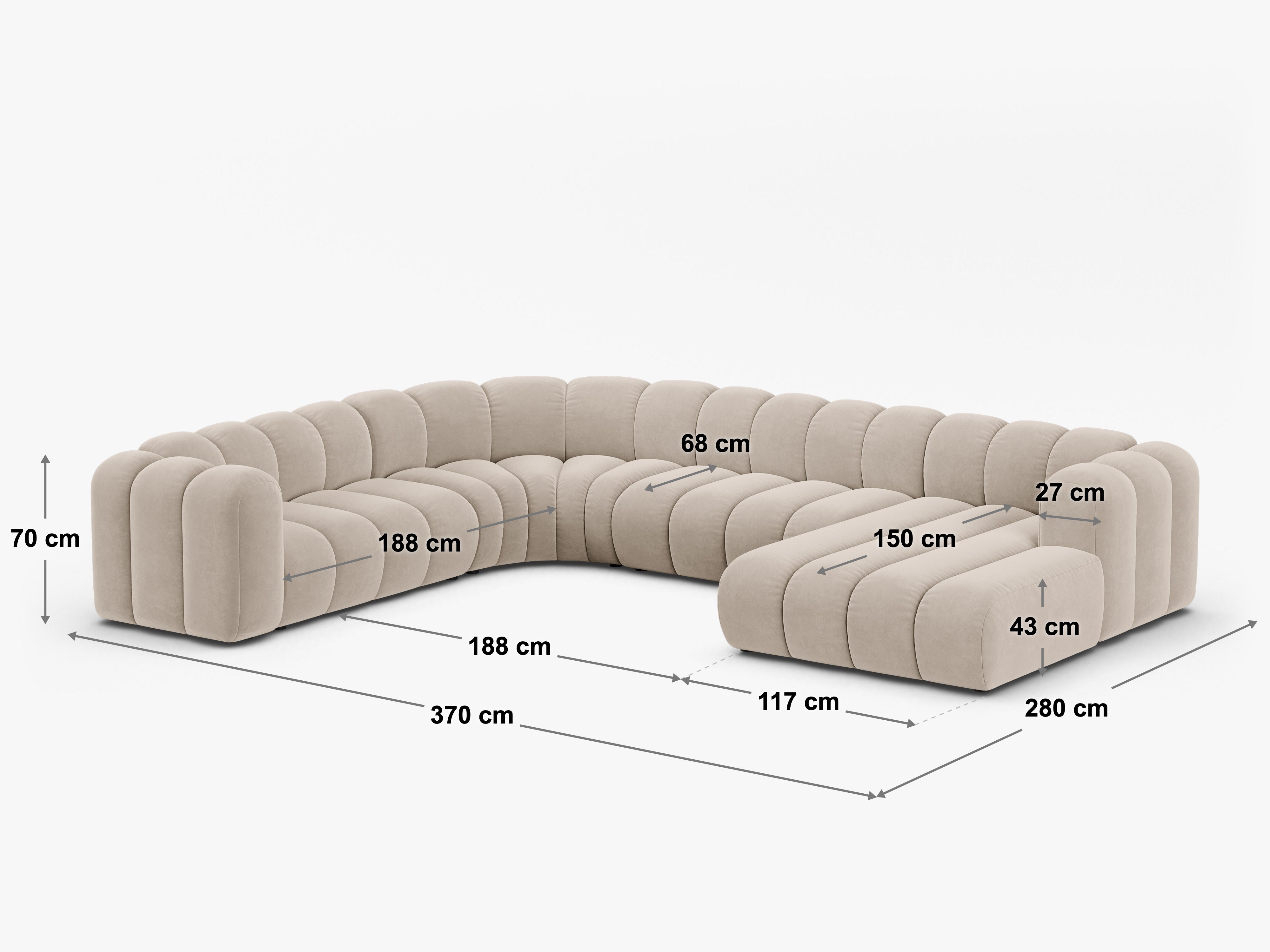 Kutna garnitura Lupine 370x280cm, Materijal: Chenille Eden