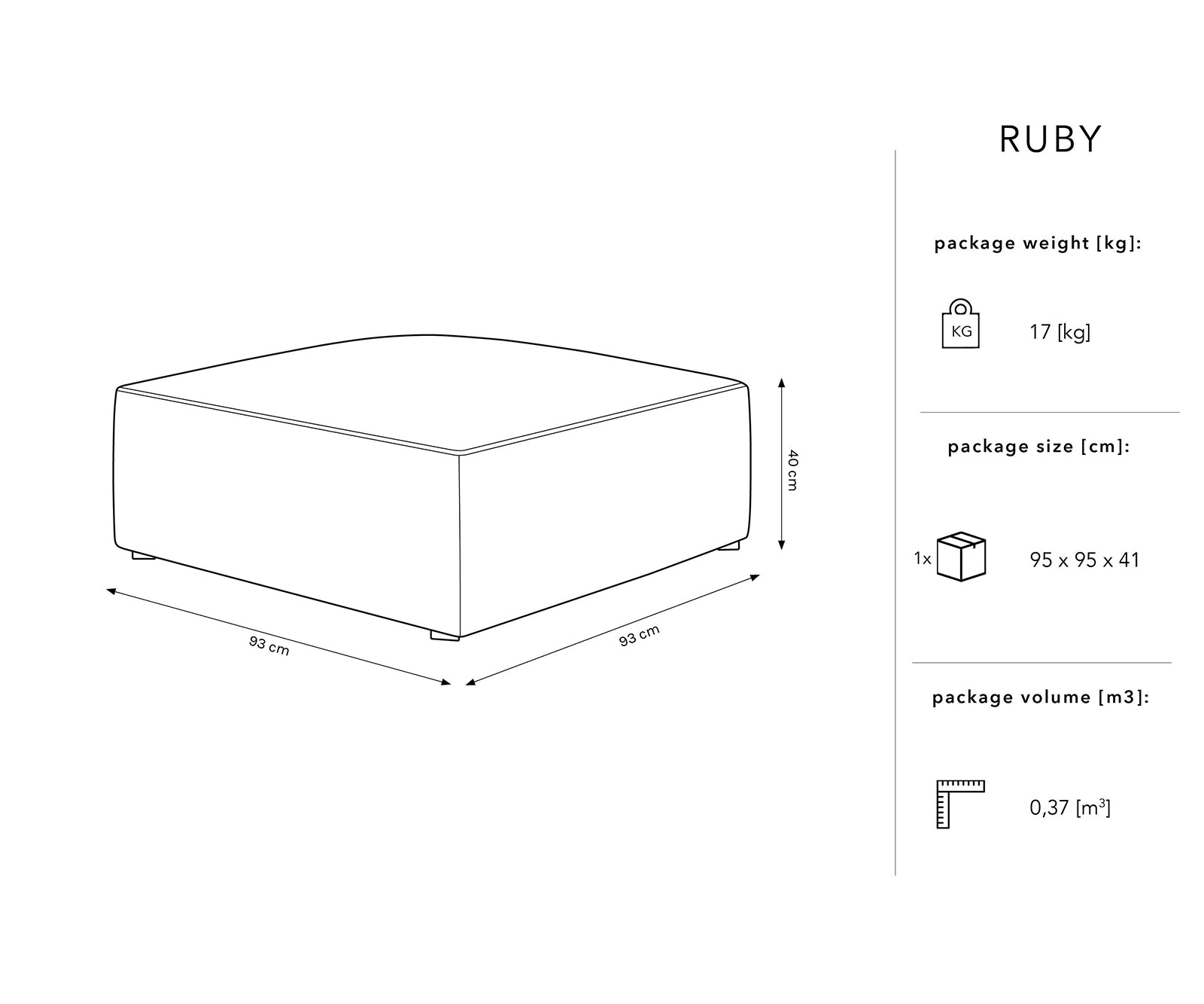 Tabure Ruby 93x93cm, Materijal: Rebrasta tkanina