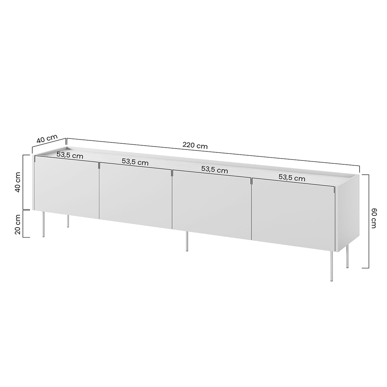 TV Komoda Desin 220cm, 4 vrata i 1 ladica, Materijal: MDF